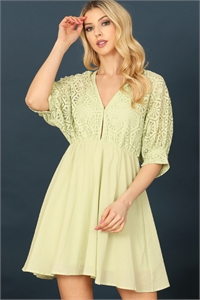 S10-4-2-D44148-LIME LACE DETAIL HALF SLEEVE BACK TIE MINI DRESS 2-2-2