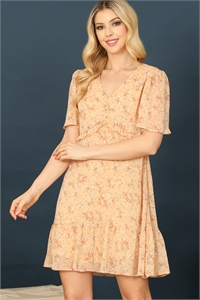 S4-10-2-D44089-BLUSH V-NECK BELL SLEEVE RUFFLE DETAIL FLORAL DRESS 2-2-2  (NOW $6.75 ONLY!)