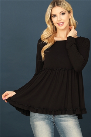 C76-A-3-T4155-BLACK LONG SLEEVE BABYDOLL MERROW DETAIL TOP 2-2-2-2