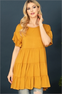 C78-A-3-T2888-MUSTARD SHORT RUFFLE SLEEVE TIERED TUNIC TOP 2-2-2-2