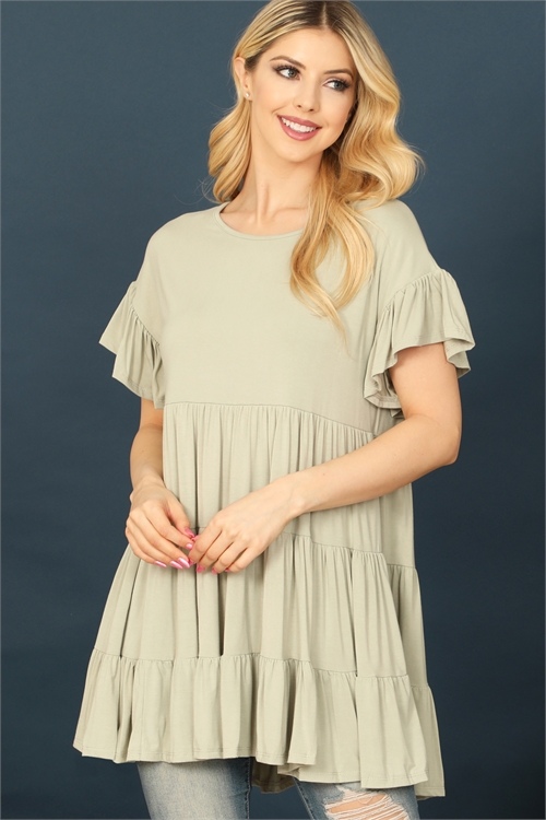 C78-A-3-T2888-SAGE SHORT RUFFLE SLEEVE TIERED TUNIC TOP 2-2-2-2