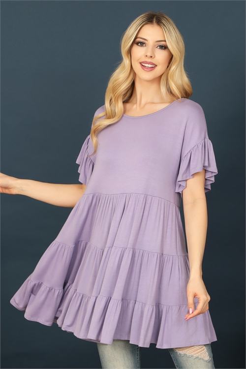 C78-A-2-T2888-LAVENDER SHORT RUFFLE SLEEVE TIERED TUNIC TOP 2-2-2-2
