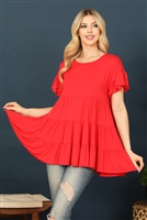 C78-A-2-T2888-RED SHORT RUFFLE SLEEVE TIERED TUNIC TOP 2-2-2-2