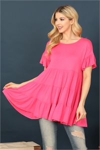 C78-A-2-T2888-H. PINK SHORT RUFFLE SLEEVE TIERED TUNIC TOP 2-2-2-2