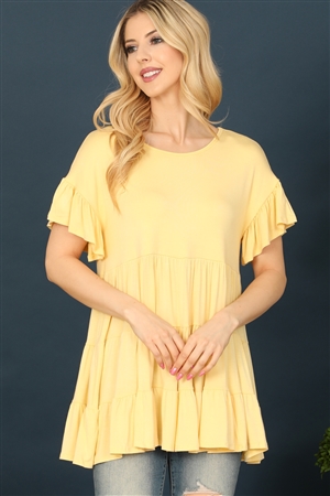 C78-A-2-T2888-BANANA SHORT RUFFLE SLEEVE TIERED TUNIC TOP 2-2-2-2