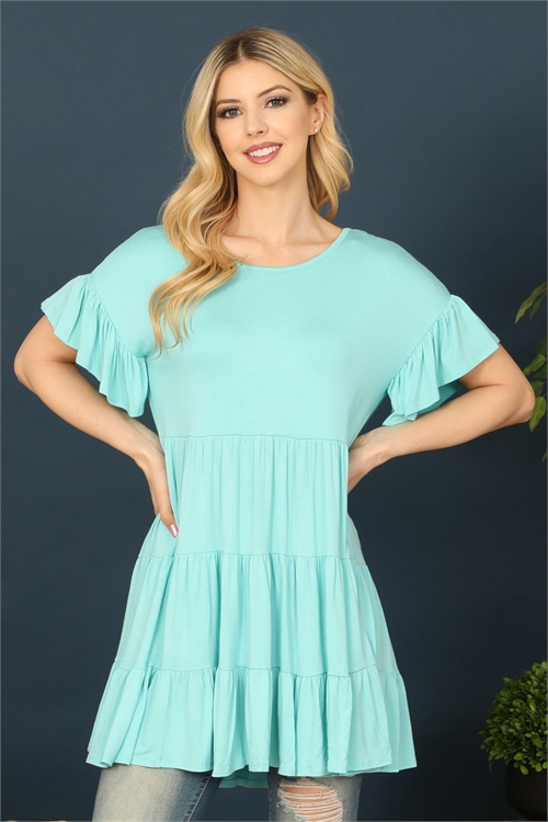 C78-A-2-T2888-MINT SHORT RUFFLE SLEEVE TIERED TUNIC TOP 2-2-2-2