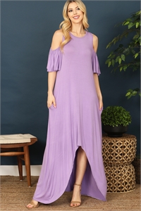 C86-A-3-D3514-LAVENDER RUFFLE DETAIL COLD SHOULDER ASSYMETRICAL HEM MAXI DRESS 2-2-2-2