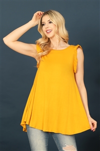 C88-A-3-T2918-MUSTARD RUFFLE CAP SLEEVE SOLID TOP 2-2-2-2