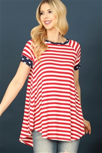 C96-A-1-T24164-IVORY RED AMERICAN FLAG SHORT SLEEVE TOP 2-2-2-2