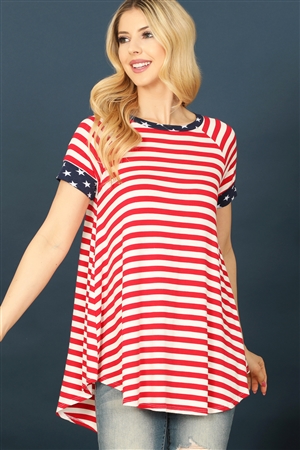 C96-A-1-T24164-IVORY RED AMERICAN FLAG SHORT SLEEVE TOP 2-2-2-2