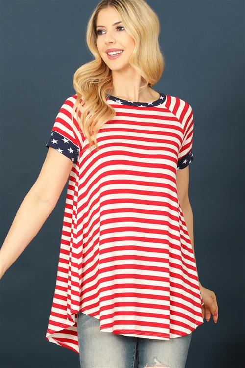 C90-A-1-T24164-IVORY RED AMERICAN FLAG SHORT SLEEVE TOP 2-2-2-1