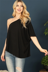 S4-7-4-T4383-BLACK ONE SHOULDER HALF SLEEVE SOLID TOP 2-2-2-2