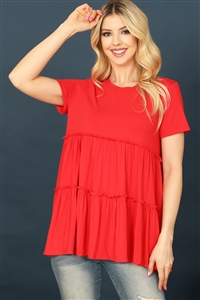 S5-10-1-T4083-RED SHORT SLEEVE MERROW DETAIL TIERED TOP 2-2-2-2