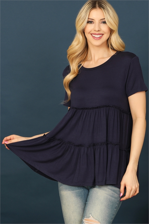 S5-10-1-T4083-NAVY SHORT SLEEVE MERROW DETAIL TIERED TOP 2-2-2-2