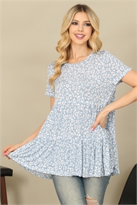 C78-A-1-T4083-2-D BLUE LEOPARD SHORT SLEEVE RUFFLE TIERED TOP 2-0-0-3