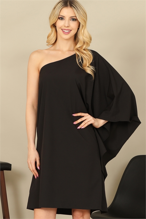 C76-A-2-D5008-BLACK ONE SHOULDER DOLMAN SLEEVE SOLID DRESS 2-2-2-2