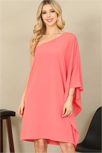 C84-A-1-D5008-CORAL ONE SHOULDER DOLMAN SLEEVE SOLID DRESS 0-0-1-2