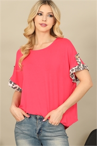 C86-A-2-T4078-CORAL LEOPARD CUFF SHORT SLEEVE SOLID TOP 2-2-2-2