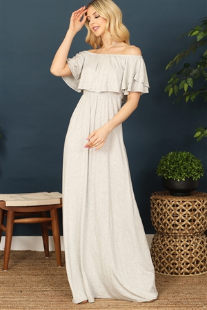 C80-A-1-D3419-H. GREY OFF SHOULDER MAXI DRESS 0-2-2-2