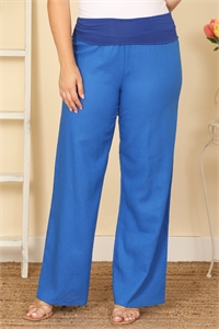 C90-A-3-P7008X-ROYAL BLUE PLUS SIZE SOLID LONG PANTS 2-2-2