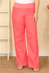 C96-A-1-P7008X-CORAL PLUS SIZE SOLID LONG PANTS 1-1-1