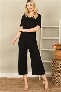 S5-7-1-SET7098-BLACK V-NECK SHORT SLEEVE TOP TIE DETAIL SQUARE PANTS 1-1-1-1