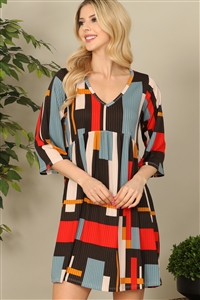 S11-5-2-D3869-10-BLACK MULTI V-NECK HALF SLEEVE PRINTED DRESS 1-1-1-1