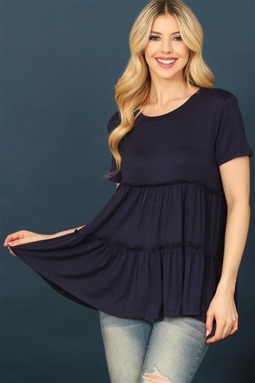 C96-A-1-T4083-NAVY SHORT SLEEVE MERROW DETAIL TIERED TOP 1-3-1-2