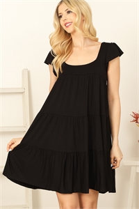 C80-A-1-D5040-BLACK SHORT SLEEVE SQUARE NECK TIERED SOLID MINI DRESS 2-2-2-1