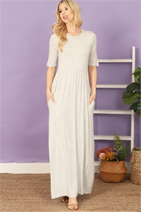 C86-A-1-D3601-H. GREY SHORT SLEEVE ROUND NECK SIDE POCKET SOLID MAXI DRESS 2-2-2-2