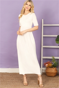 C86-A-1-D3601-IVORY SHORT SLEEVE ROUND NECK SIDE POCKET SOLID MAXI DRESS 2-2-2-2