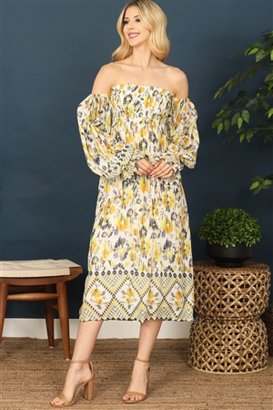 S9-4-1-D776L-DANDELION BLACK OFF-SHOUDER PUFF SLEEVE MIDI DRESS 2-2-1 (NOW $5.75 ONLY!)