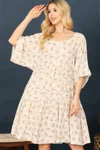 S8-4-4-D433L-CREAM BLUE OVERSIZED HALF SLEEVE FLORAL DRESS 0-2-1