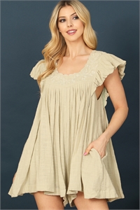 S10-6-2-R478L-SAGE CURVE NECK RUFFLE SLEEVE SIDE POCKET SOLID ROMPER 2-2-1