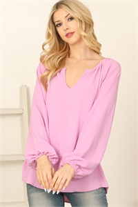 S10-4-1-T4416-4-LAVENDER NOTCH NECK LONG PUFF SLEEVE SOLID TOP 2-2-2-2