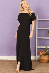 S10-3-1-D5096-BLACK OFF SHOULDER RUFFLE DETAIL FLOOR LENGTH SOLID DRESS 2-2-2-2