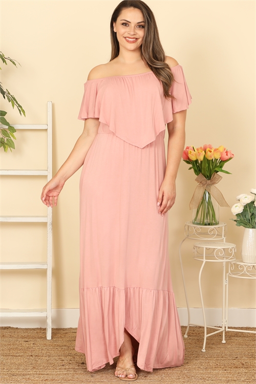 S8-4-1-D5096X-D. PINK PLUS SIZE OFF SHOULDER SOLID MAXI DRESS 2-2-2 (NOW $5.75 ONLY!)