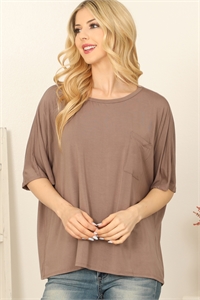 C72-A-1-T4226-MOCHA OVERSIZED SHORT SLEEVE FRONT POCKET SOLID TOP 2-1-2-2