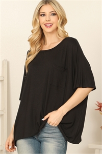 C72-A-2-T4226-BLACK OVERSIZED SHORT SLEEVE FRONT POCKET SOLID TOP 2-2-2-2