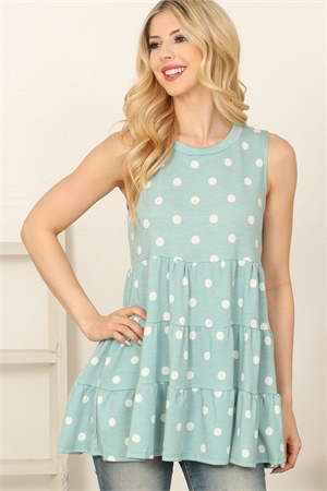 C74-A-2-T5007-1-MINT POLKA DOTS SLEEVELESS RUFFLE TIERED TOP 2-2-2-2