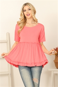 C76-A-1-T4093-CORAL BOAT NECK SHORT SLEEVE MERROW DETAIL SOLID TOP 2-2-2-2