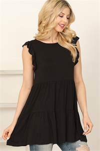 C86-A-3-T4215-BLACK RUFFLE SLEEVE SOLID TIERED TOP 2-2-2-2