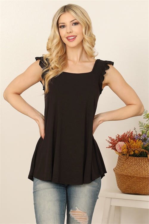 C92-A-3-T4101-BLACK RUFFLE SLEEVELESS SOLID TOP 2-2-2-2