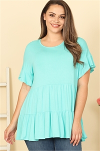C92-A-1-T2767X-MINT PLUS SIZE RUFFLE SHORT SLEEVE TIERED SOLID TOP 2-2-2