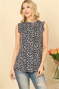 S8-5-3-T4379-1-BLACK RUFFLE SLEEVELESS AND NECK LEOPARD TOP 2-2-2-2