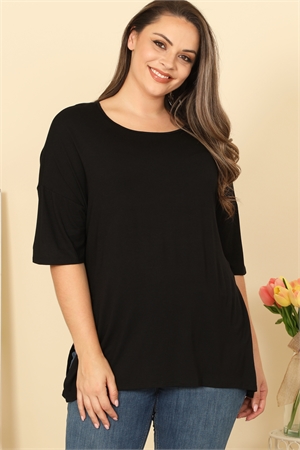 S86-A-1-T4207X-BLACK PLUS SIZE HALF SLEEVE SIDE SLIT SOLID TOP 2-2-2