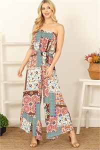 SA4-7-3-J1415K-MULTICOLOR TUBE ELASTIC WAIST WIDE LEG PRINTED JUMPSUIT 3-2-1