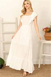 S6-8-1-D1976-OFF-WHITE RUFFLE SLEEVE SOLID MAXI DRESS 3-2-1
