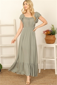 SA4-7-2-D1976-OLIVE RUFFLE SLEEVE SOLID MAXI DRESS 3-2-1