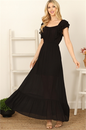 SA4-7-2-D1976-BLACK RUFFLE SLEEVE SOLID MAXI DRESS 3-2-1